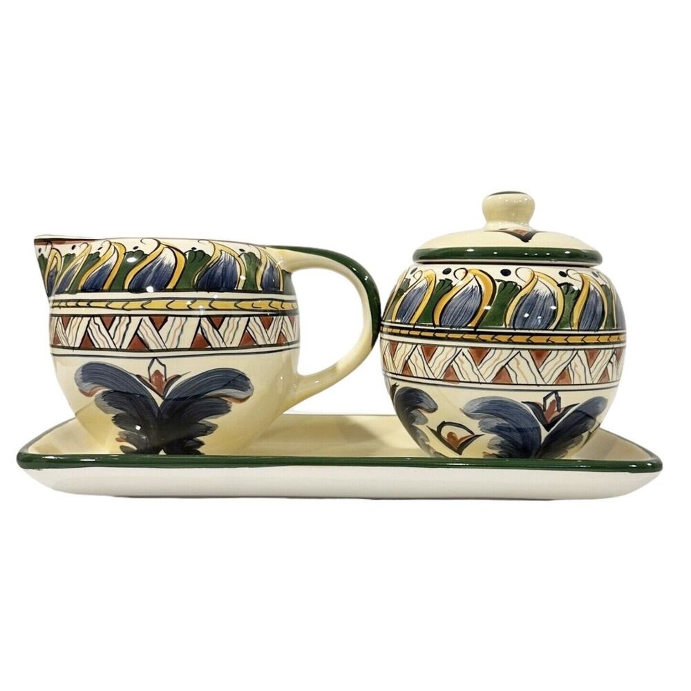 Deruta Tabletops Collection Creamer & Sugar with Lid & Tray 4 Piece Set